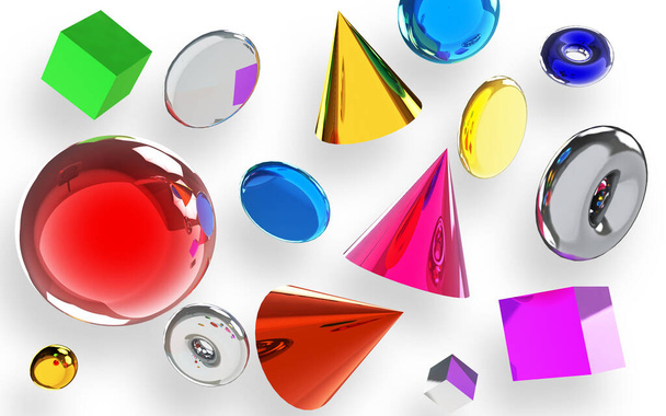 abstract 3d rendering of a colorful glossy toys on a white background. - Foto, Imagen