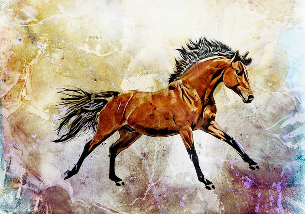 Colorful horse art illustration grunge painting drawing - Photo, Image