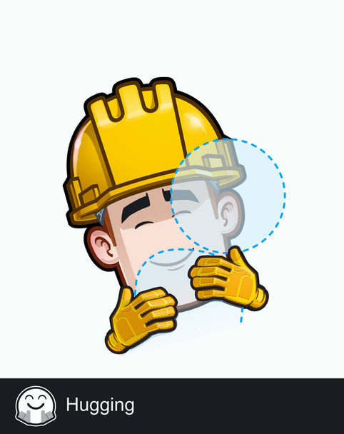 Icon of a construction worker face with Hugging emotional expression. All elements neatly on well described layers and groups. - ベクター画像