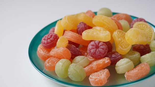Hard fruit candies. Close Up hard sucking colorful fruit candies - Φωτογραφία, εικόνα