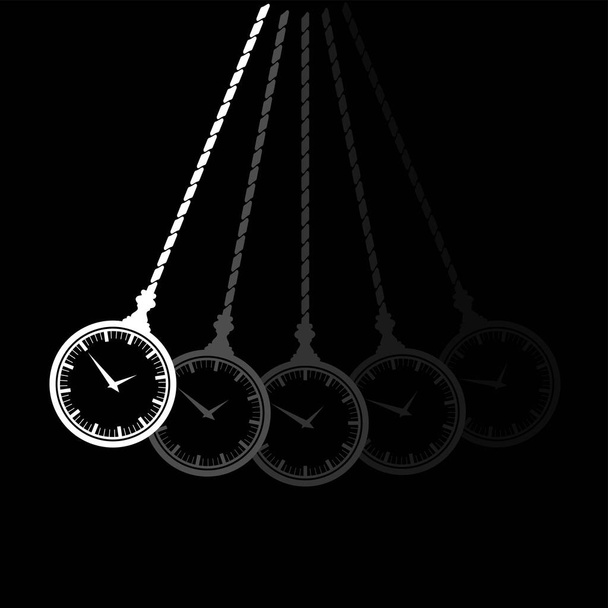 White old pocket watch silhouette isolated on black background. Clock symbol for hypnotic wallpaper pendulum - Vector, Image