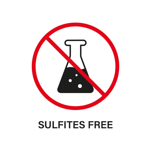Sulfites Free Stop Sign. Product Not Sulfate Silhouette Icon. No Sulphites Label. Natural Ingredients, Ban Sulfite Logo. Flask, Test Tube Chemical Forbidden Symbol. Isolated Vector Illustration. - Vector, Imagen