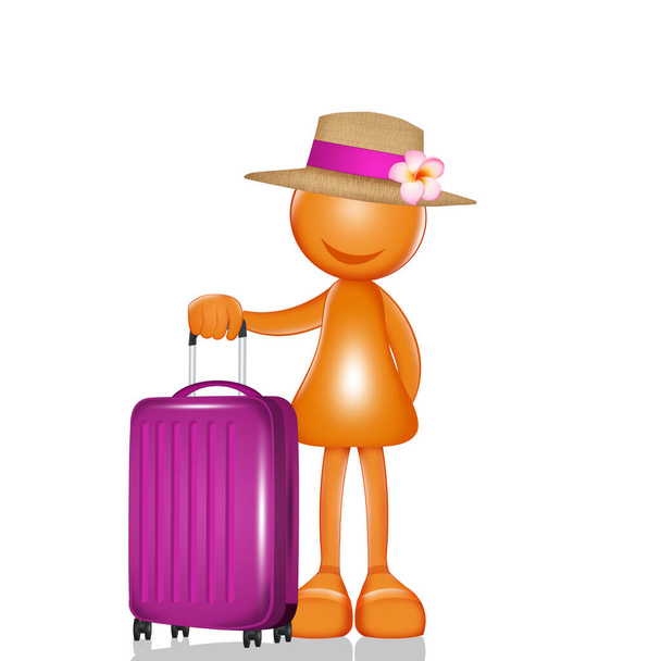 stylized woman with suitcase on white background - Foto, Imagem
