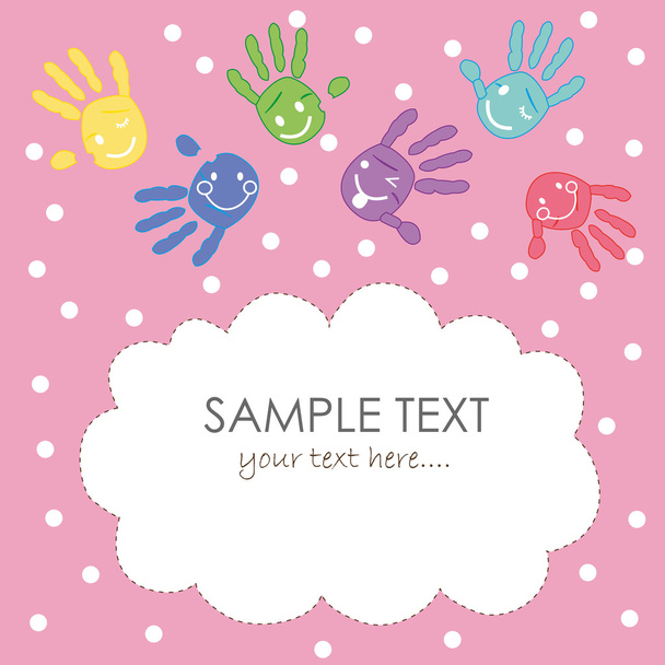 Baby hands print greeting card vector background - Vetor, Imagem