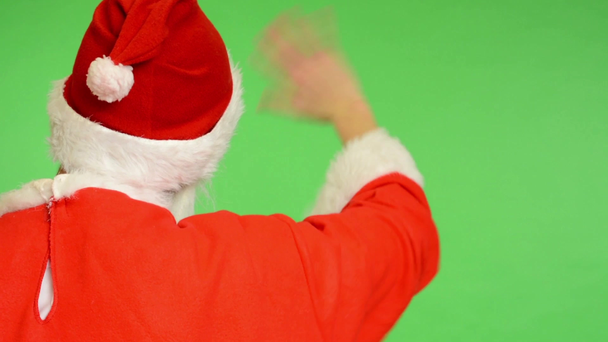 Santa claus - green screen - studio - santa claus standing back and waves - Footage, Video