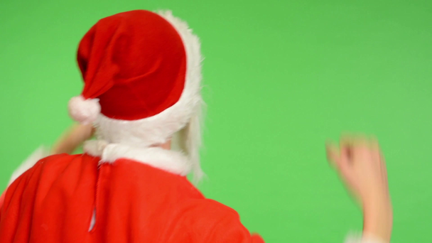 Noel Baba - yeşil ekran - studio - Noel Baba ayakta ve geri (mutlu sevinir) - Video, Çekim