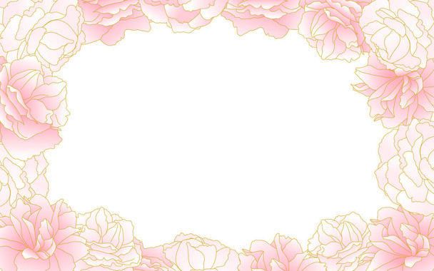 Spring flowers and plants, framed with light pink gradient double cherry blossom (peony cherry blossom) - Vector, Image