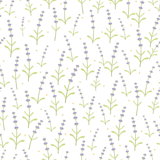 Seamless pattern Spring violet lavender flower on white background, Vector illustration Repeat cute blooming floral pattern for fabric, wrapping, wallpaper, postcard, greeting card, wedding backdrop - Vektor, obrázek