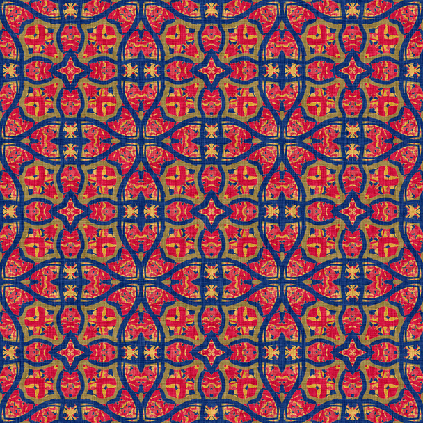 Indian boho summer bandana seamless symmetrical pattern. Versatile masculine red blue scarf print in kaleidoscopic floral ornamental style. - Photo, image
