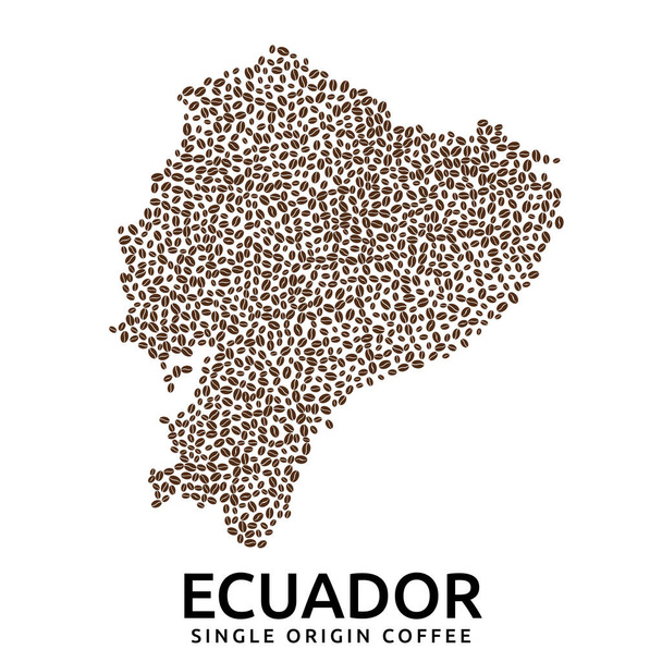 Shape of Ecuador map made of scattered coffee beans, country name below - Διάνυσμα, εικόνα