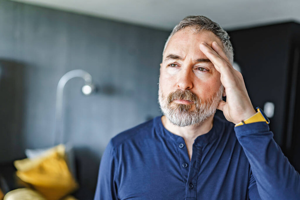 40s or 50s sad and worried man with grey hair - Zdjęcie, obraz