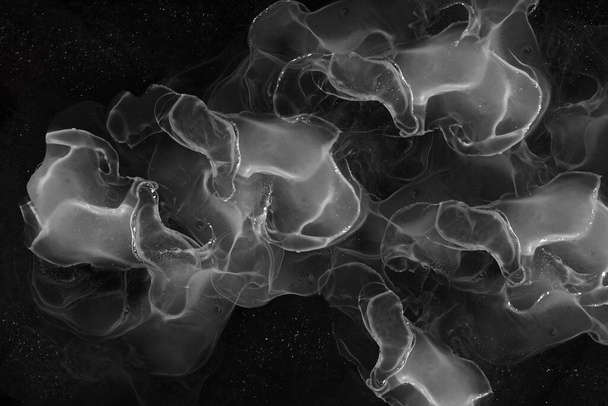 Abstract dark flowing smoke waves, fluid paint wallpaper for copy space  - Фото, изображение