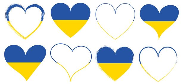 set of red hearts icons with flag of Ukraine - vector illustration design element - Vektor, kép