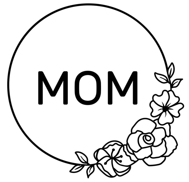 vector illustration of a floral frame with Mom text.  - Vektör, Görsel