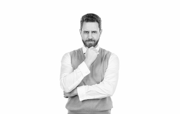 smiling bearded elegant man isolated on white background, elegance - Photo, Image