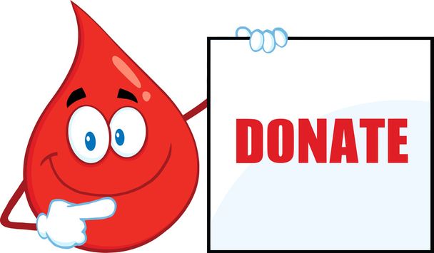 Darovat červená krev Drop kreslený maskot charakter zobrazeno A prázdný znak s textem - Fotografie, Obrázek