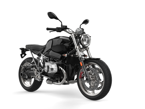 Black shiny new modern muscle motorcycle - 3D Illustration - Fotoğraf, Görsel