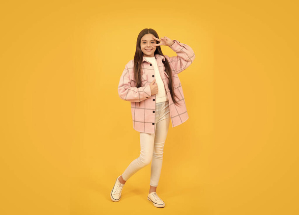 happy teen girl wear pink checkered shirt, casual - Photo, Image
