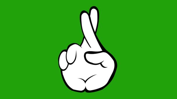 Lusanimatie van een hand die zijn vingers kruist, getekend in zwart-wit. Op een groene chroma key achtergrond - Video