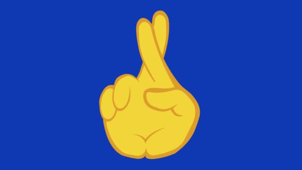 Loop animation of a yellow hand crossing its fingers, on a blue chroma key background - Imágenes, Vídeo