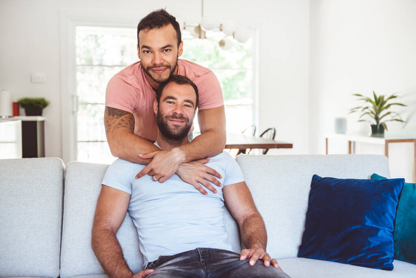 Portrait of a Cute Male gay Couple at Home - Foto, Imagem