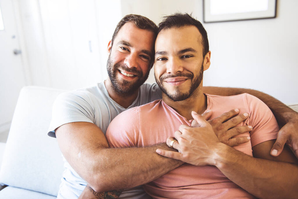 Portrait of a Cute Male gay Couple at Home - Foto, Imagen