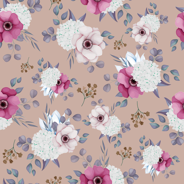 elegante boho bloem en bladeren naadloos patroon ontwerp - Vector, afbeelding