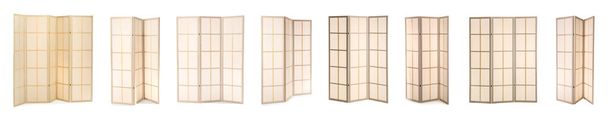 Set of wooden folding screen isolated on white - Фото, изображение