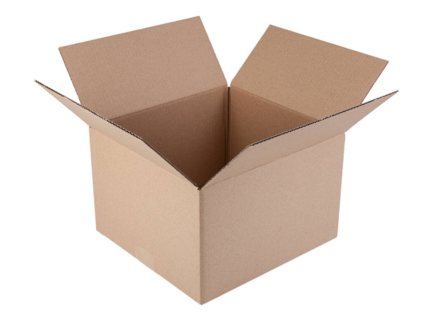 Corrugated cardboard box, object isolated on a white background. - Фото, изображение