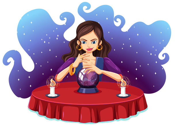 Fortune teller and crystal ball illustration - Vector, Image