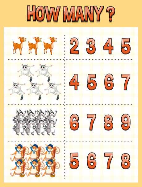 Wzór licząc liczbę z ilustracją zwierząt - Wektor, obraz