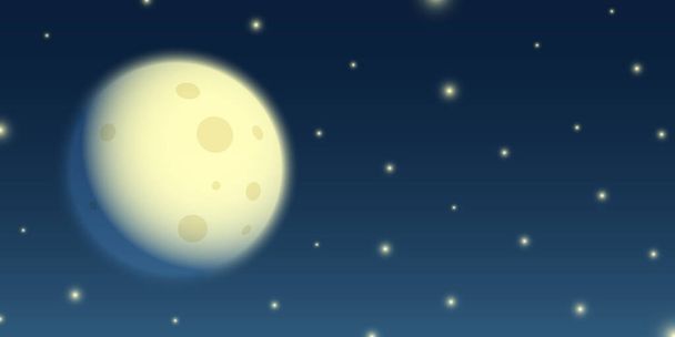 Rajzfilm árnyék hold egy csillagos éjszakai égbolt háttér, vektor illusztráció - Vektor, kép