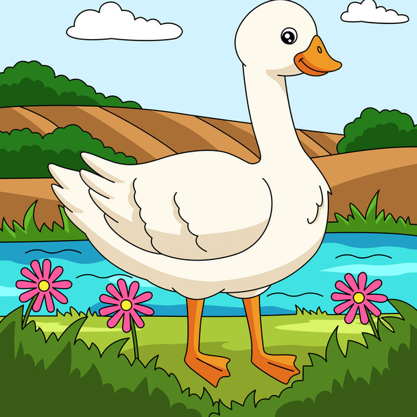 Goose Colored Cartoon Farm Illustration - Wektor, obraz