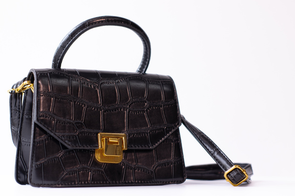 trendy black leather handbag isolated on white background. Product photography. bags and purses for women. - Valokuva, kuva