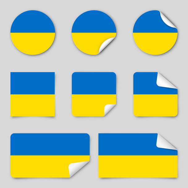 Patriotic stickers of Ukraine. National ukrainian flag. Flag of Ukraine. Set of various stikers. Vector illustration. - Vettoriali, immagini