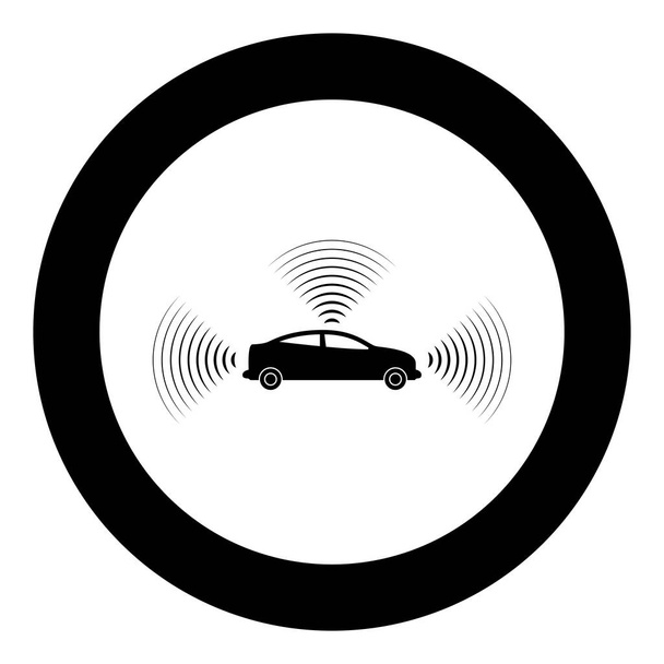 Автомобільні радіосигнали датчик смарт-технології автопілот всі піктограми напрямку в колі круглий чорний колір Векторні ілюстрації зображення суцільний стиль контуру просто
 - Вектор, зображення