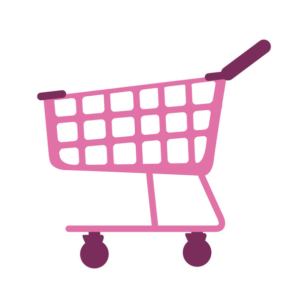 Pink shopping cart semi flat color vector object. Full sized item on white. Grocery visit. Trolley basket for supermarket. Simple cartoon style illustration for web graphic design and animation - Vector, imagen