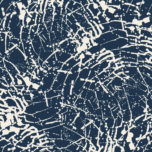 Grunge abstrakte Wasserwirbel Vektor nahtlose Muster Hintergrund. Dichte weiße Wellenlinien vor marineblauem Hintergrund. Malerische Schlieren, knalliges Texturdesign, Ozeanoberflächeneffekt auf dem gesamten Druck - Vektor, Bild