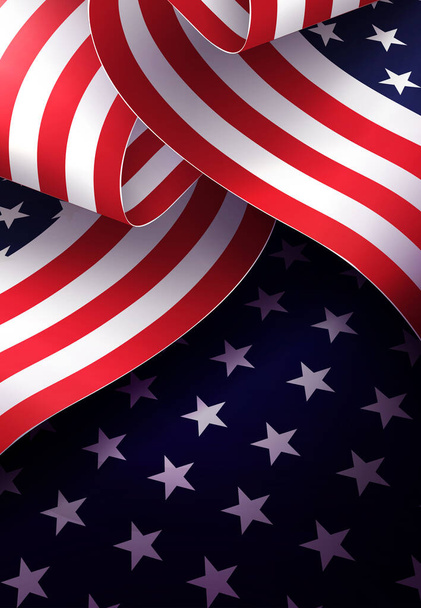 Illustration of a wavy USA flag, American national symbol. - Vetor, Imagem