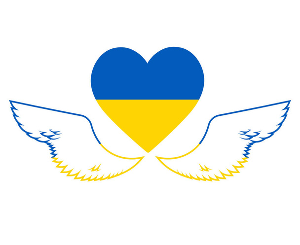 Ukraine Flag Heart And Wings Emblem Symbol National Europe Abstract Vector illustration Design - Vector, Imagen
