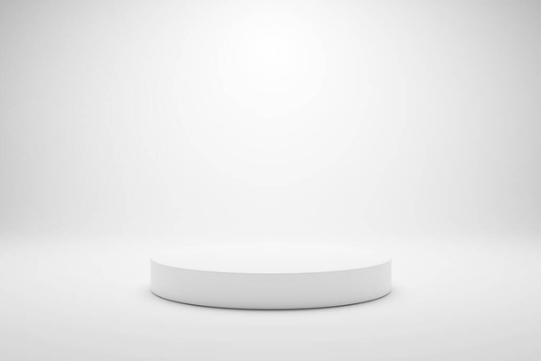 3D render white minimal podium pedestal product display on white background. 3D mockup illustration - Фото, изображение