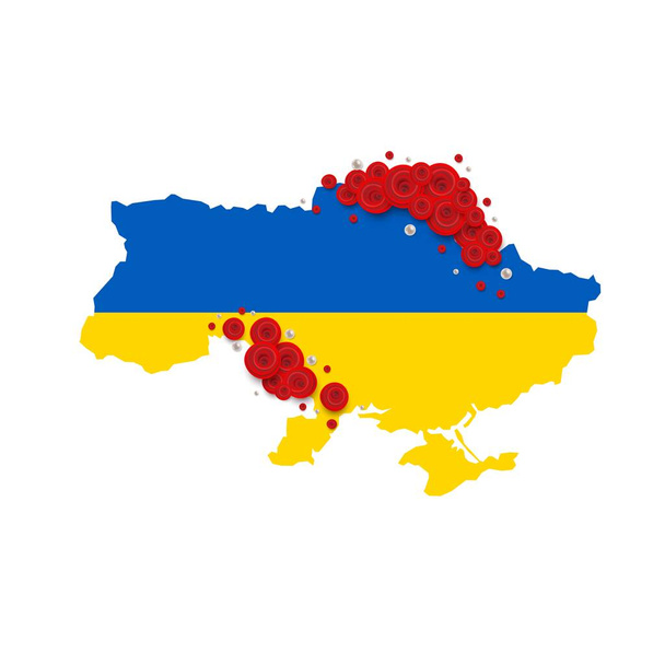 Ucrânia mapa com rosas vermelhas fundo - Vetor, Imagem