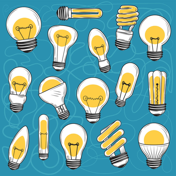 icons set with led bulbs - Vektor, Bild