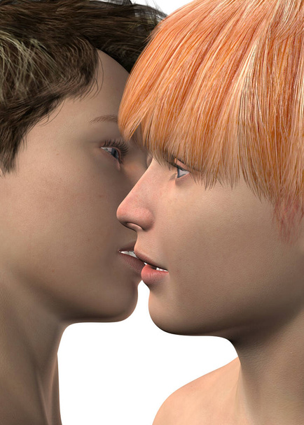 Boys Kissing - Gay 3D render - Foto, afbeelding