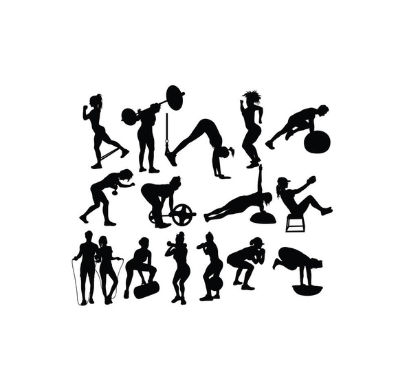 Actividad Fitness y Gimnasio Siluetas, diseño de vectores de arte
 - Vector, Imagen