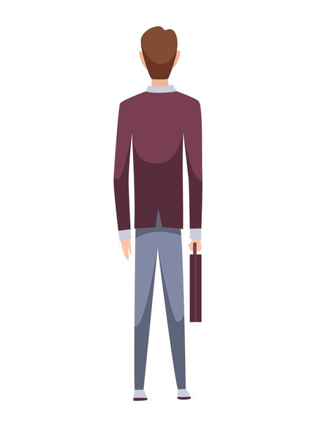 People character back view. Young human. Cartoon vector man standing illustration. Adult people from behind. Male character in casual outfit - Vector, Image