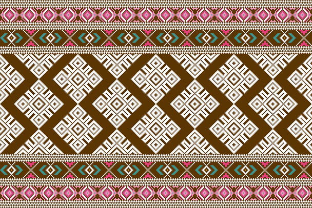 Beautiful Ukrainian knitted embroidery.geometric ethnic oriental pattern traditional on brown background.Aztec style,abstract,vector,illustration.design for texture,fabric,clothing,wrapping,carpet. - Vector, Image