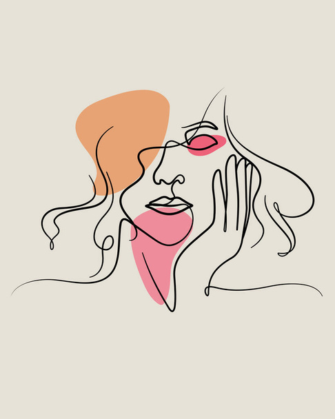 woman face drawing in flourish style. aesthetic line art for decoration, background, poster. vector illustration - Vector, imagen