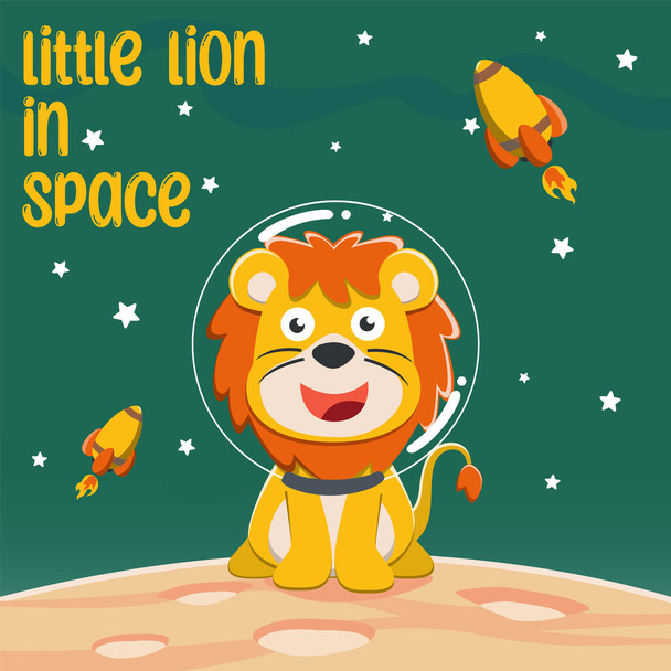 Cute lion astronaut exploring the red planet. Mission to search for traces of life. Creative vector childish background for fabric, textile, nursery wallpaper, poster. and other decoration. - Vecteur, image