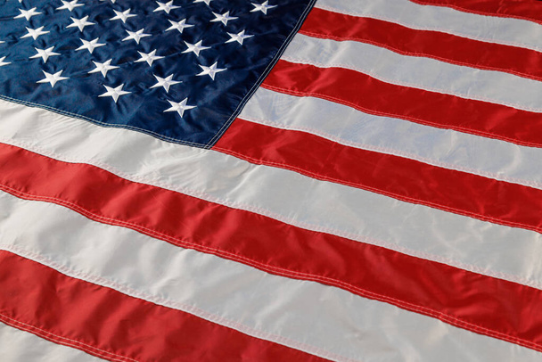 full-frame background of nylon sewed and embroided United States national flag - Foto, afbeelding